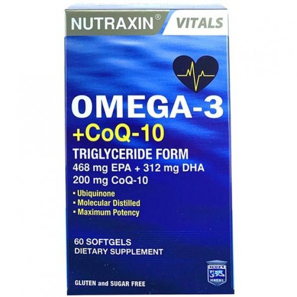 Nutraxin Vitals Omega-3 + Co-Q10 60 Softgel ürün görseli 1