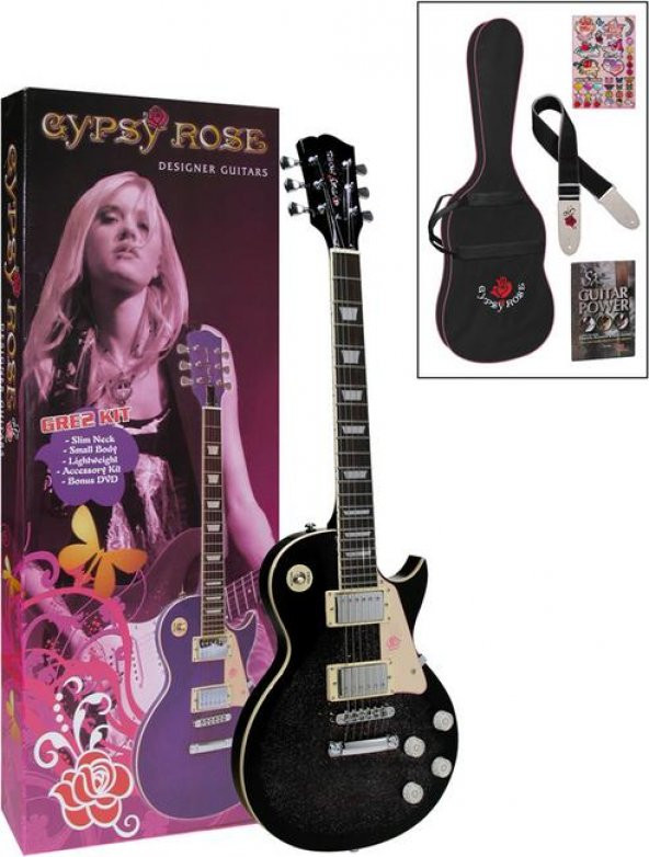 VALENCIA GRE2KCBK ELEKTRO GİTAR GYPSY ROSE SET (GIGBAG, STRAP, STICK Elektro Gitarset- Siyah- (Askı-gigbag-sticker-dvd):  ürün görseli 1