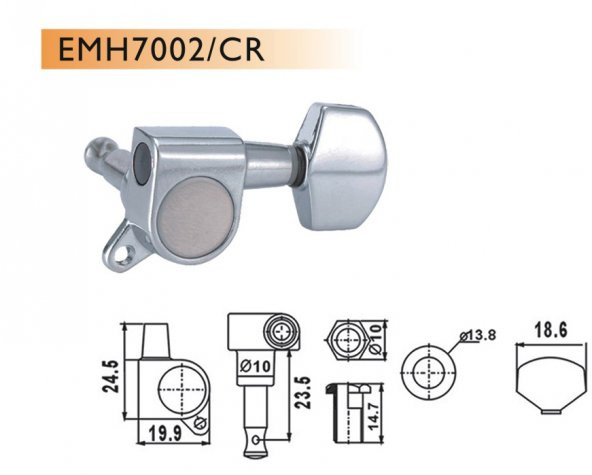 VALENCIA EMH7002CRR6 ELEKTRO GİTAR BURGUSU, 6'LI SET, SAĞ, KROM, STANDA MACHINE HEAD CHROME: ürün görseli 1