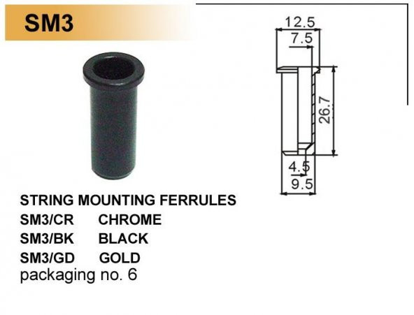 VALENCIA SM3BK BAS GİTAR KÖPRÜ ÖNÜ TEL MONTAJ YATAĞI, SİYAH,  Bas Köprü Önü Tel Montaj Yatağı Siyah Dr.parts String Mounting Ferrule ürün görseli 1