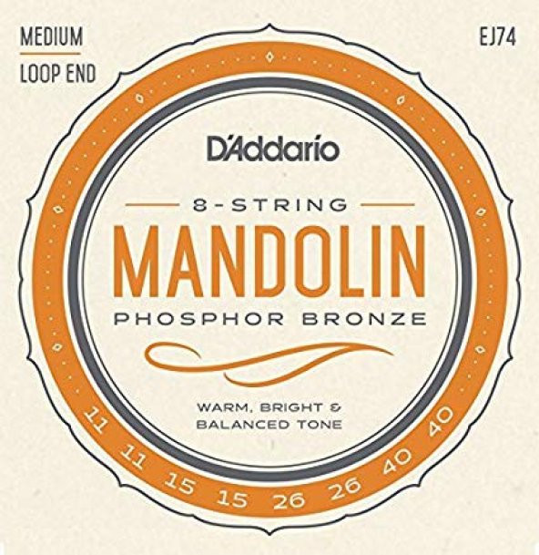 DADDARIO EJ74 MANDOLIN TEL SET, FOSFOR BRONZ SARIM, MEDIUM, 4 Çİ ürün görseli 1