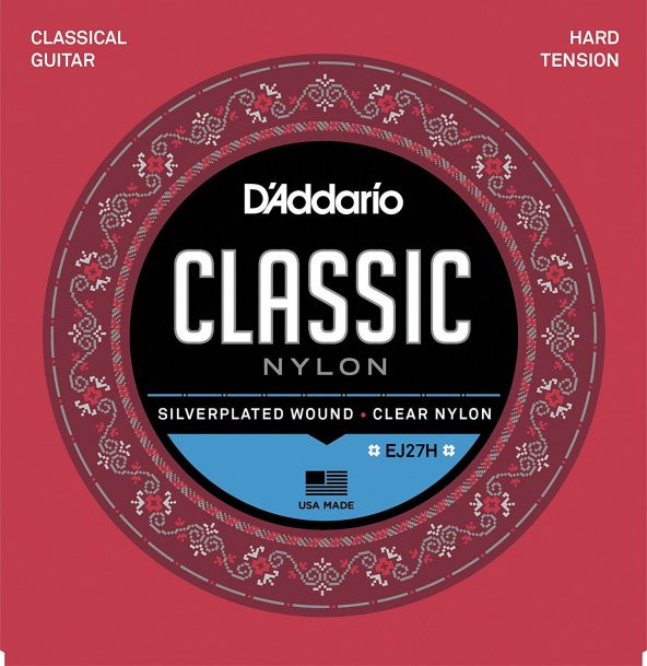 DADDARIO EJ27H KLASİK GİTAR TEL SETİ (4/4), SILVERPLATED WOUND, C D'Addario EJ27H Student Nylon Classical Guitar Strings, Hard Tension ürün görseli 1