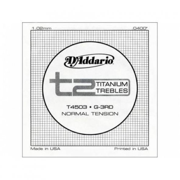 DADDARIO T4503 KLASİK GİTAR TEK TEL, T2 SERİSİ, TITANIUM TREBLES, Klasik Gitar Tek Tel T2, G-(SOL), Tıtanıum .040 Normal ürün görseli 1
