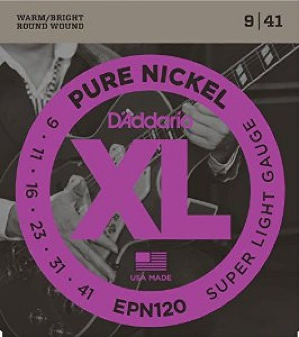 DADDARIO EPN120 ELEKTRO GİTAR TEL SETİ, XL, PURE NICKEL, 9-41, SUP Super Light String Set for Electric Guitars ürün görseli 1
