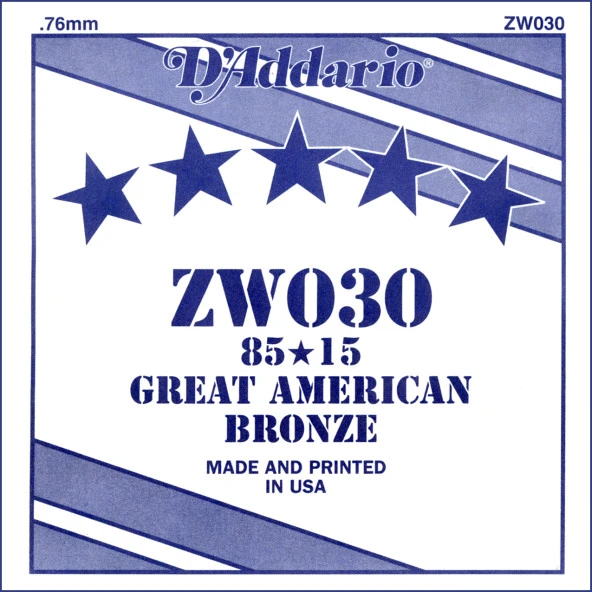 DADDARIO ZW030 AKUSTİK GİTAR TEK TEL, 85/15 BRONZE WOUND, (RE), 5 Akustik Tek Tel Bronze 8515 Wound (Re) ürün görseli 1