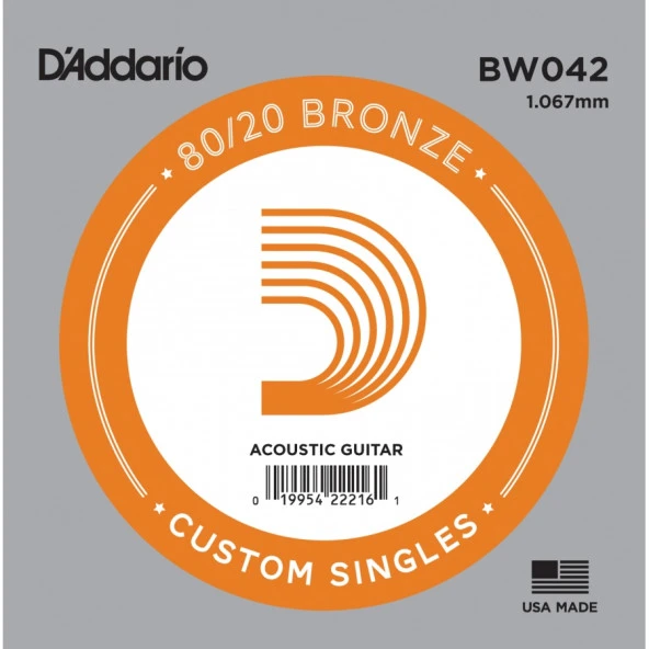 DADDARIO BW042 AKUSTİK TEK TEL, 80/20 BRONZE WOUND, 042, (LA)     ürün görseli 1