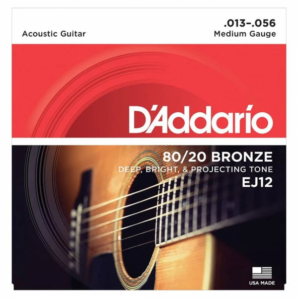 DADDARIO EJ12 AKUSTİK GİTAR TEL SETİ, 80/20 BRONZE, MEDIUM GAUGE   ürün görseli 1