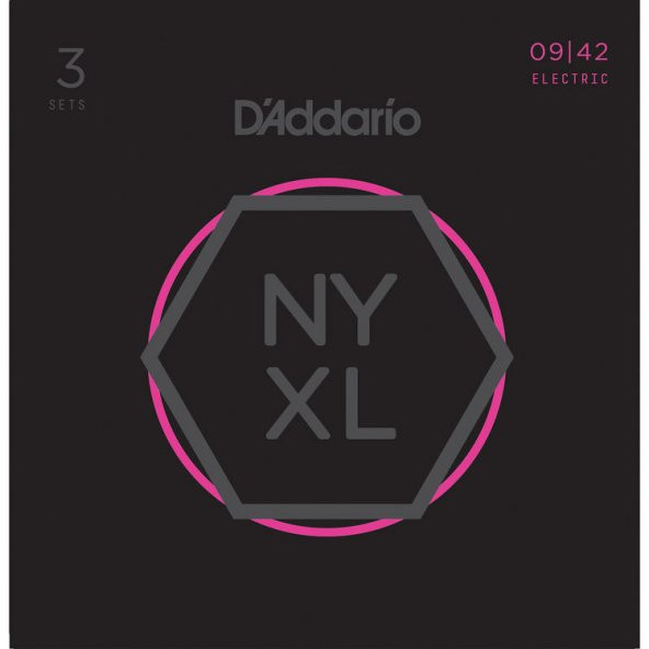 DADDARIO NYXL0942-3P ELEKTRO GİTAR TEL SETİ, 3 LÜ SUPER LIGHT D'Addario NYXL0942-3P Super Light NYXL Nickel Wound Multi-Pack Electric Guitar Strings (6-String Set, 9 - 42, 3-Pack) ürün görseli 1