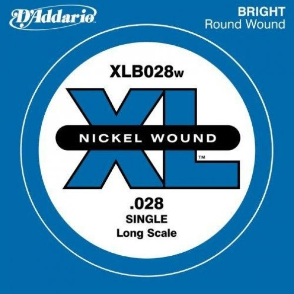DADDARIO XLB028W BAS GİTAR TEK TEL, (DO), XL NICKEL WOUND, 0.028 GA Bas Tel Tek Nickel Round Wound long Scale Do ürün görseli 1