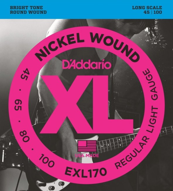 DADDARIO EXL170 BAS GİTAR TEL SETİ, XL, 45-100, LONG SCALE, NICKEL   ürün görseli 1