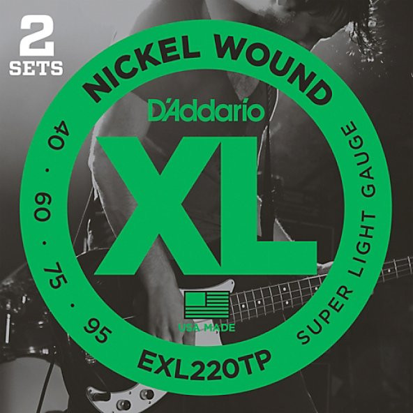 DADDARIO EXL220TP (2 SET) BAS GİTAR TEL SETİ, XL, 40-95, LONG SCALE,    ürün görseli 1