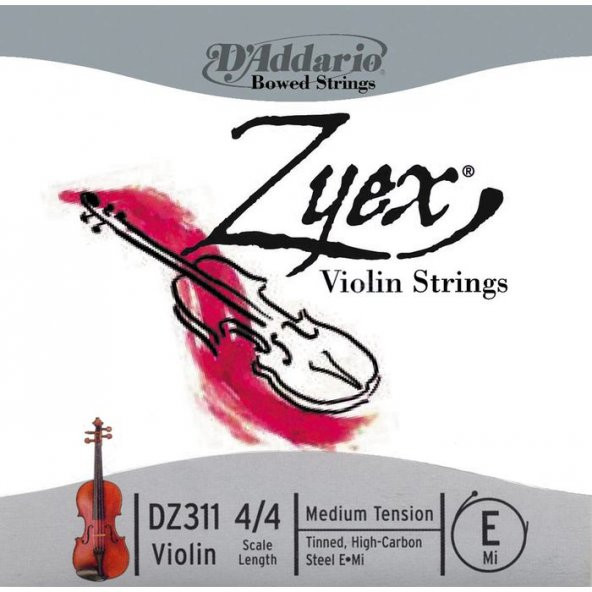 DADDARIO DZ311 KEMAN TEK TEL, ZYEX, 4/4 , MEDIUM TENSION, (Mİ KAL Keman Tel Sgl Vln Zyex E Mi Med 44 ürün görseli 1