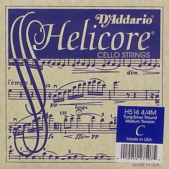 DADDARIO H514 CELLO TEK TEL, HELICORE, C-DO, LONG SCALE, MEDIUM  Cello Tel Helicore Cello 44 C-Do Med ürün görseli 1