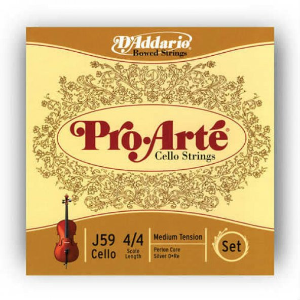 DADDARIO J59 4/4M CELLO TEL SETİ, PRO-ARTE, SCALE 4/4, MEDIUM TENSIO CELLO TEL SET PROARTE 4/4 MED :DADDARIO ABD ürün görseli 1