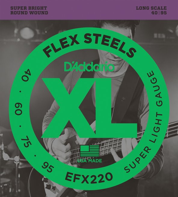 DADDARIO EFX220 BAS GİTAR TEL SETİ, FLEXSTEELS, SUPER LIGHT GAUGE,   ürün görseli 1
