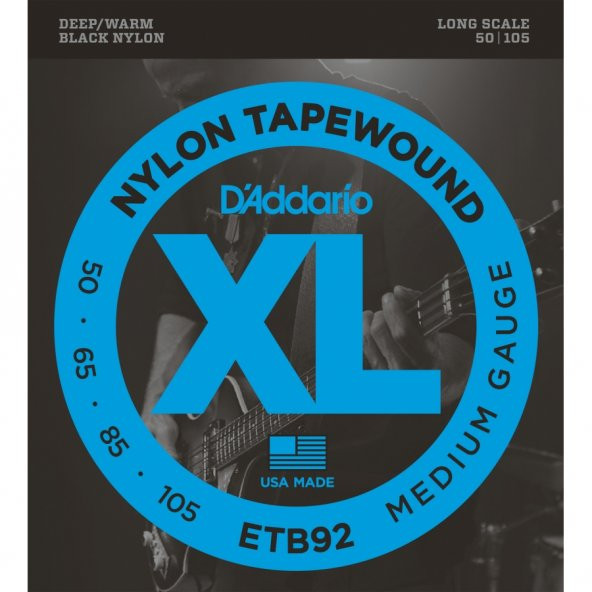 DADDARIO ETB92 BAS GİTAR TEL SETİ, XL SERİSİ, NYLON TAPEWOUND, BL SET BASS TAPEWOUND 50-105 LONG ürün görseli 1
