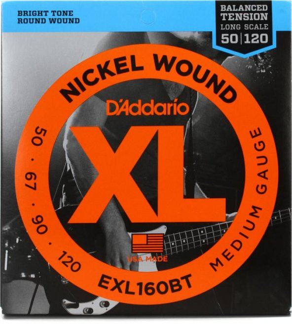 DADDARIO EXL160BT BAS GİTAR TEL SETİ, XL, 50-120 LONG SCALE, NICKEL     ürün görseli 1