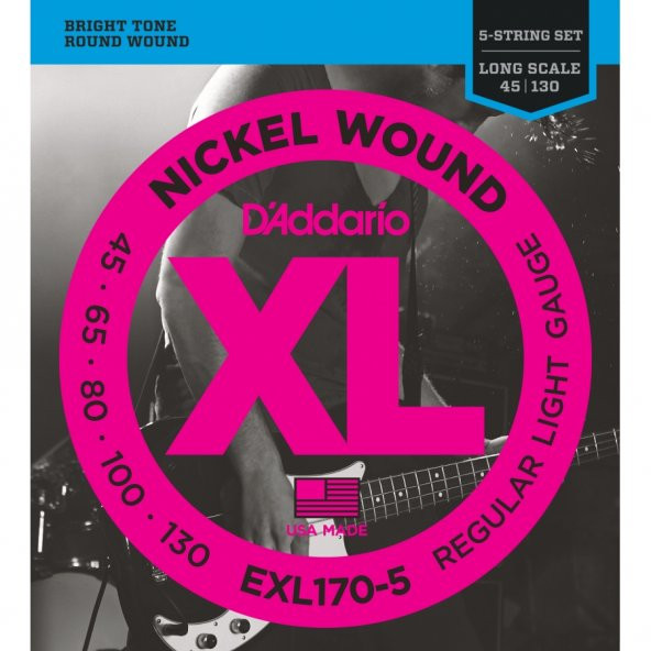 DADDARIO EXL170-5 BAS GİTAR TEL SETİ, XL SERİSİ, 5 TELLİ, 0.45-130,     ürün görseli 1