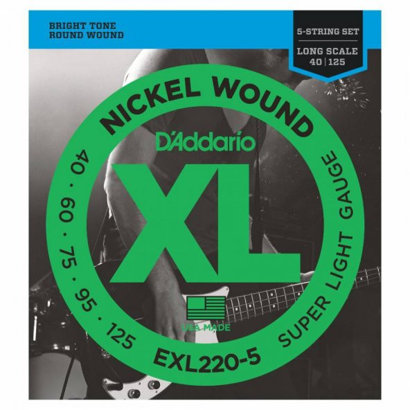 DADDARIO EXL220-5 BAS GİTAR TEL SETİ, 5 TELLİ, XL, 40-125, LONG SCAL    ürün görseli 1