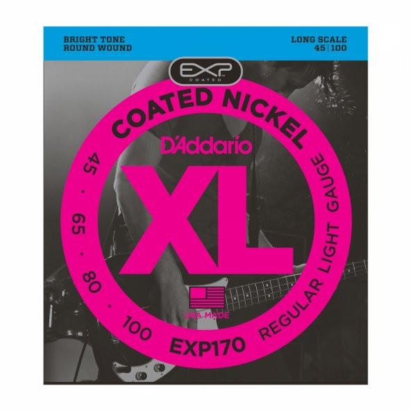 DADDARIO EXP170 BAS GİTAR TEL SETİ, 45-100, COATED NICKEL, SOFT-RE    ürün görseli 1