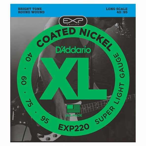 DADDARIO EXP220 BAS GİTAR TEL SETİ, 40-95, COATED NICKEL, SUPER LI    ürün görseli 1