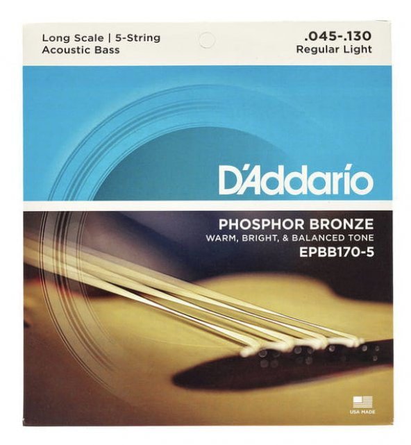 DADDARIO EPBB170-5 AKUSTİK BAS GİTAR TEL SETİ, LONG SCALE, 45-130, PH Phosphor Bronze 5-String Acoustic Bass, Long Scale, 45-130 ürün görseli 1