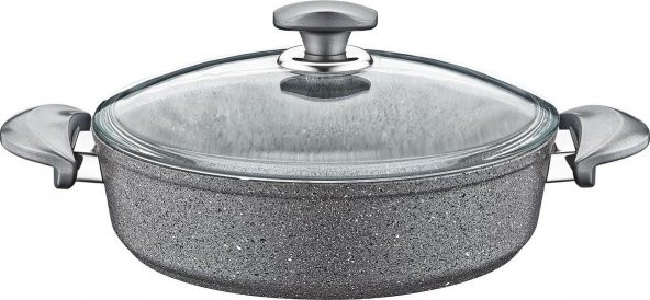 Oms Granit 22X7,5 cm Gri Pilav Tencere Cam Kapaklı 3310 ürün görseli 1