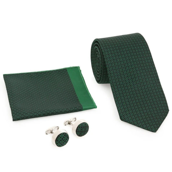 Yeşil Kravat Kol Düğmesi Hediyelik Set-Brianze KMK-19 ürün görseli 1