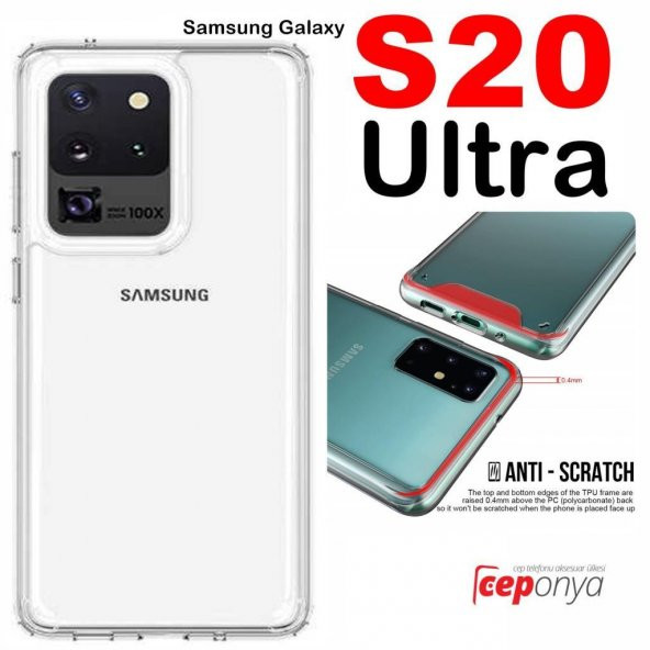 Galaxy S20 Ultra Kenarları Esnek Yüzeyi Sert Şeffaf Gard Kılıf ürün görseli 1