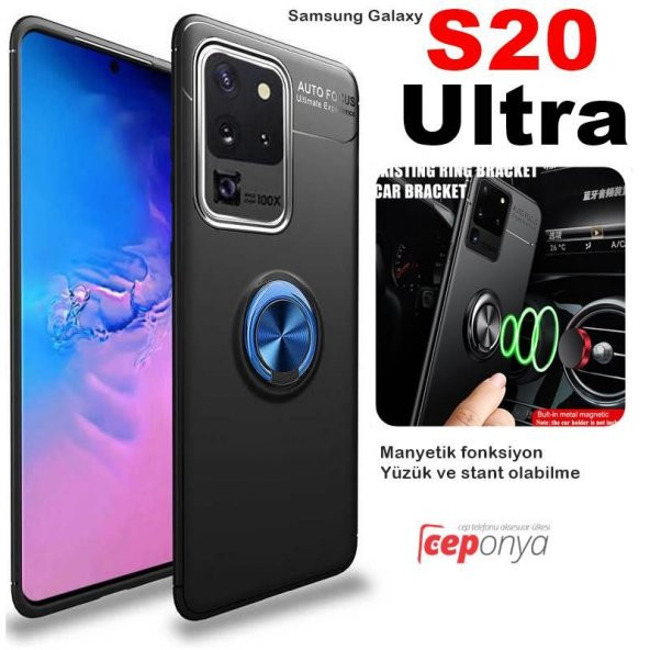 Galaxy S20 Ultra Yüzüklü Standlı Manyetik Kalite Silikon Kılıf ürün görseli 1