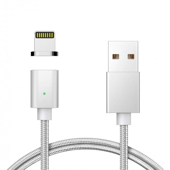FitPlus Manyetik Mıknatıslı Lightning Hızlı Şarj Kablosu QC 3.0 Silver ürün görseli 1
