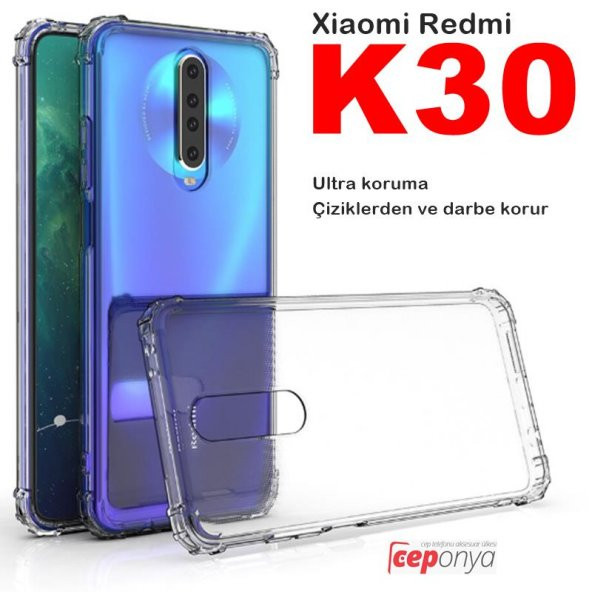 Xiaomi Redmi K30 Köşeleri Airbagli Tamamen Şeffaf Anti Şok Kılıf ürün görseli 1