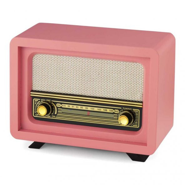 Otantik Çarşı Ahşap Retro Nostaljik  Radyo Beyoğlu Model Pembe Renk - Resim 2