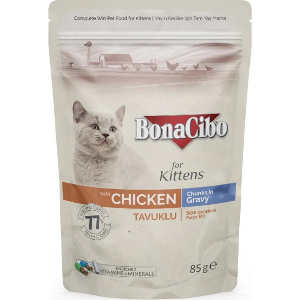 BonaCibo Pouch Tavuklu Yavru Kedi Konservesi 85 gr ürün görseli 1