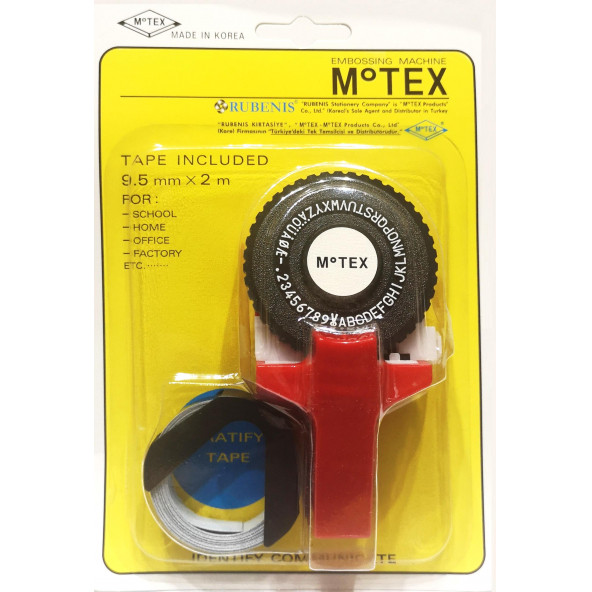 Motex (KIRMIZI) 3d Kabartma Yazı Yazma Ve Etiketleme Makinası (SİYAH ŞERİT 9mm x 2metre) ürün görseli 1