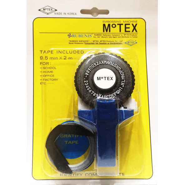 Motex (MAVİ) 3d Kabartma Yazı Yazma Ve Etiketleme Makinası (SİYAH ŞERİT 9mm x 2metre) ürün görseli 1