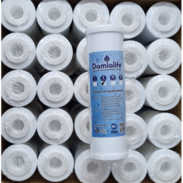 Damlalife Enkaplı 10" inç  5 Micron Kapaklı Spun Sediment Filtre ( 25 Adet ) ürün görseli 1