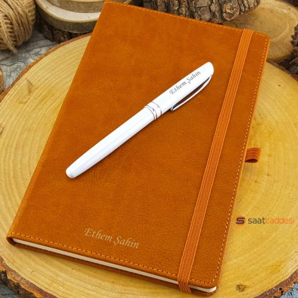 İsme Özel Termo Deri Defter Kahverengi + İsme Özel Kalem Seti ürün görseli 1