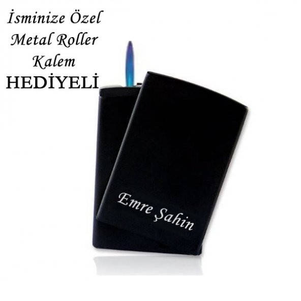 İsme Özel Metal Siyah Pürmüz Alevli Çakmak + Kalem Hediyeli ürün görseli 1