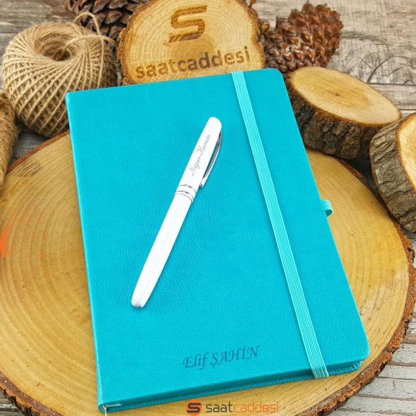 İsme Özel Termo Deri Defter ve Kalem Seti Turkuaz ürün görseli 1