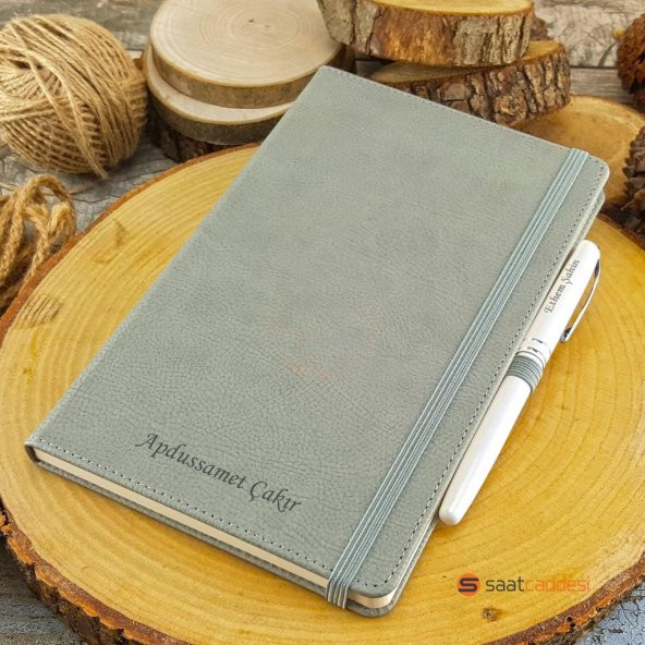İsme Özel Termo Deri Defter Gri + İsme Özel Kalem Seti ürün görseli 1