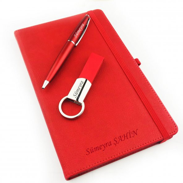 İsme Kişiye Özel Kırmızı Defter Kalem Anahtarlık Seti ürün görseli 1