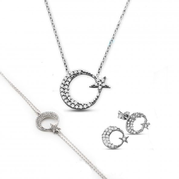 925 Ayar Gümüş Ayyıldız Kolye & Küpe & Bileklik Set ürün görseli 1