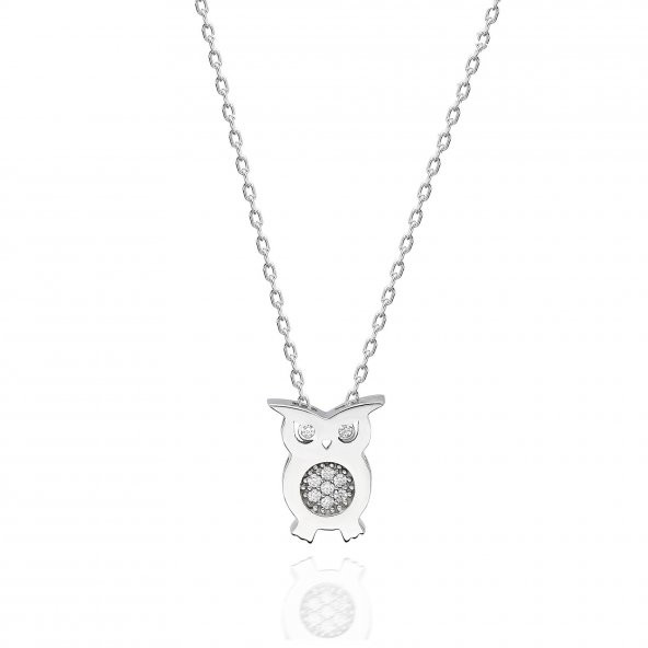 Gümüş Swarovski Taşlı Baykuş Kolye Sertifikalı Qr Kodlu ürün görseli 1
