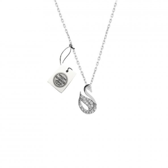 Gümüş Swarovski Taşlı Swan Model Gümüş Kuğu Kolye Kare Kodlu ürün görseli 1