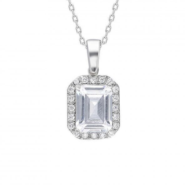 925 Ayar Gümüş Starlight Diamond Pırlanta Kare Baget Tektaş Kolye ürün görseli 1
