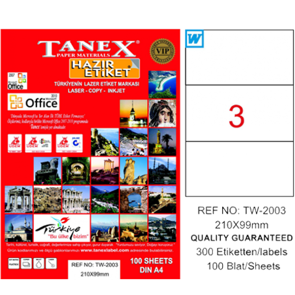 Tanex Lazer Etiket 100 YP 210x99 Laser-Copy-Inkjet TW-2003 ürün görseli 1