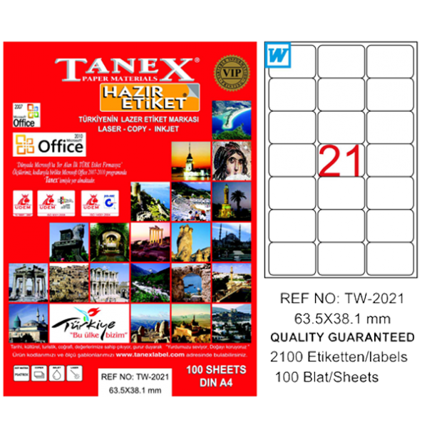 Tanex Lazer Etiket 100 YP 63x38 MM Laser-Copy-Inkjet TW-2021 ürün görseli 1