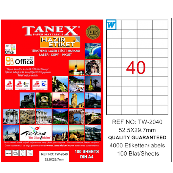 Tanex Lazer Etiket 100 YP 52x29 MM Laser-Copy-Inkjet TW-2040 ürün görseli 1