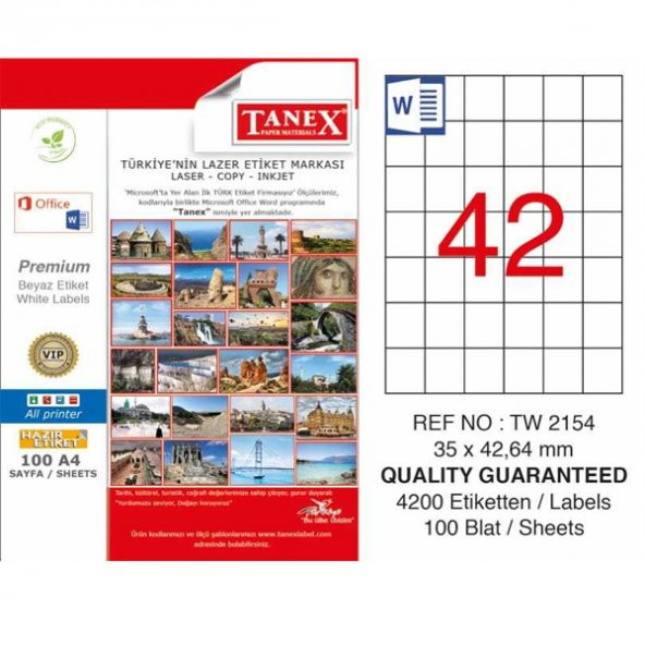Tanex Lazer Etiket 100 YP 35x42 MM Laser-Copy-Inkjet TW-2154 ürün görseli 1